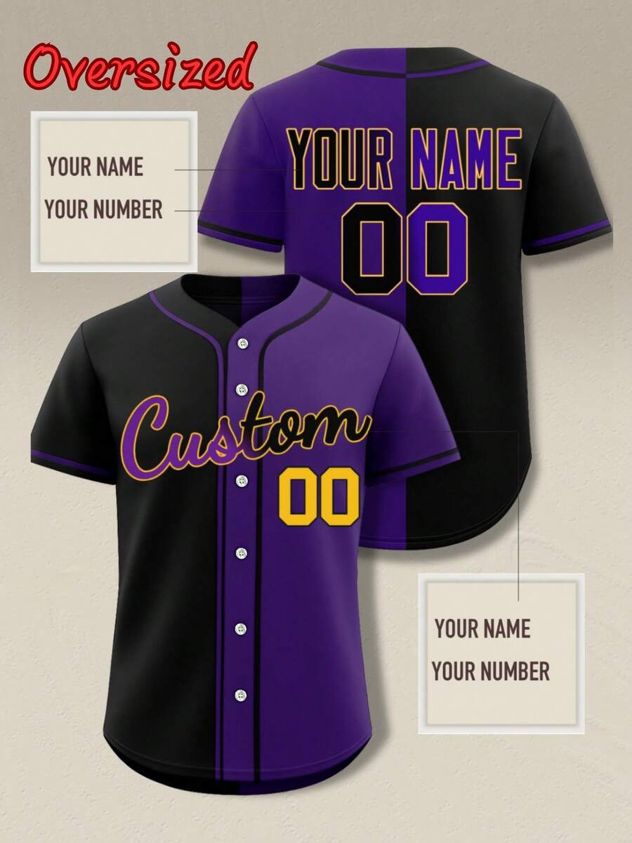 Customizable Men's Black And Purple Two-Tone Color Baseball Jerseys Plus Size,Personalized Name Number,Personalized Team Name, Quick Delivery Sports