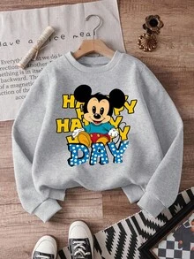 Disney Officially Licensed Kids Crewneck Sweatshirt, Heather Gray Mickey Mouse Graphic Print, 100% Polyester, Ultra Comfortable & Super Soft, Relaxed Fit, Stylish, High Visual Appeal, High Customer Return Rate, Versatile Daily Wear, Commute Essential, Disney Limited Edition Design, Unisex For Ages 1-14, Fall & Spring Casual Top, New Arrival, Express Delivery - Xám - Xem 1