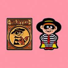 汉堡囚犯珐琅徽章 趣味卡通小偷胸针 翻领别针 徽章 背包服装配饰 时尚珠宝礼品 - 黑色 - 查看 2