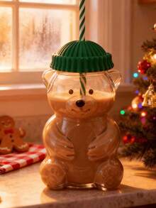 1个卡通玻璃熊杯，带吸管，带盖，可用于冲泡奶茶，透明果汁饮料瓶，非常美观实用，现在有活动折扣价。 - 彩色 - 查看 7