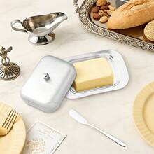 1pc/2pcs Stainless Steel Butter Dish With Lid, Butter Spreader, Durable Butter Storage Container, Cheese & Bread Keeper, Restaurant Service Tray, Kitchen Accessories, Kitchen Tools, Refrigerator Storage, Kitchen Supplies, Suitable As Gifts For Friends/Elders, Valentine's Day/Butter & Cheese Festival Gifts, Butter Dish, Dessert Plate, Mother's Day Gifts, Baking Supplies, Kitchen Utensils - --- - View 4
