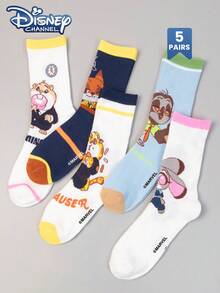 Disney 1/5比例迪士尼成人双包装袜子，成人中筒袜，韩国卡通，四季皆宜，成人尼克和朱迪卡通人物袜子 - 彩色 - 查看 4