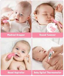 Baby Grooming & Healthcare Kit,  8-In-1 Infant Care Set With Hair Brush, Comb, Nail Clipper &  Aspirator - Newborn To Toddler Essentials For Boys & Girls - Hồng - Xem 5