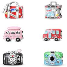 1个镀银旅行相机巴士行李珠饰品，适合制作原创3毫米手链、项链、DIY吊坠，可作为女士日常礼物、生日派对礼物、节日礼物。 - 彩色 - 查看 1