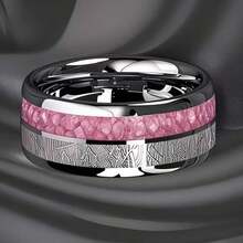 Men's Tungsten Ring, Inlaid With Pink Rose Quartz And Meteorite Patterns, Valentine's Day Gift, Exquisite And Fashionable Ring Is The Perfect Gift For Women, Romantic Gift, Anniversary, New Year's Eve, Men's Creative Gift, Men's Christmas Gift - Dual-slot Powder - View 13