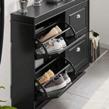 SoBuy 4 个翻盖抽屉鞋柜鞋架鞋子收纳柜收纳架黑色宽 105 x 深 24 x 高 82 厘米 FSR79-SCH - 黑色 - 查看 11