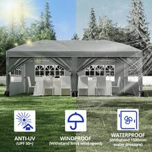 Toldo desplegable de Pulgadas con  Paredes Laterales, Tienda de campaña instantánea portátil al Aire última intervensión, Tienda de campaña Plegable Impermeable, Carpa versátil para Camping - Gris - 10x20 pies con paredes laterales - Ver 4