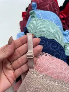 Set Of 5 Lace Bras With Reinforced Cups, Women's Lingerie, Bra With Adjustable Straps, Reinforced With Underwire, Intimate Apparel - Nhiều màu - Xem 4