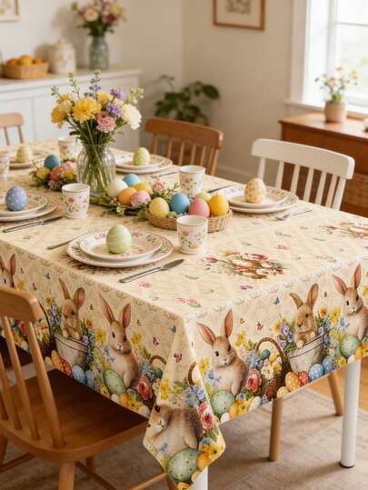 1pc Easter Table Cloth, Easter Bunny Easter Egg Tablecloth, Easter Party Supplies, Happy Easter Decorations, Easter Table Decor, Easter Rabbit Table Flag, Easter Dining Event Decor Table Cover, Easter Farmhouse Decor, Easter Room Decor, Easter Home Decor, Easter Indoor/Outdoor Decor Table Runner, Easter Picnic Disposable Table Cloth, Spring/Summer Decor, Easter Gifts, Party Favors