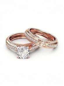 Conjunto de 2 anéis elegantes com zircônia cúbica para mulheres, ideal para presentear no Dia dos Namorados, em casamentos, aniversários e festas. - 1# - Ver 9