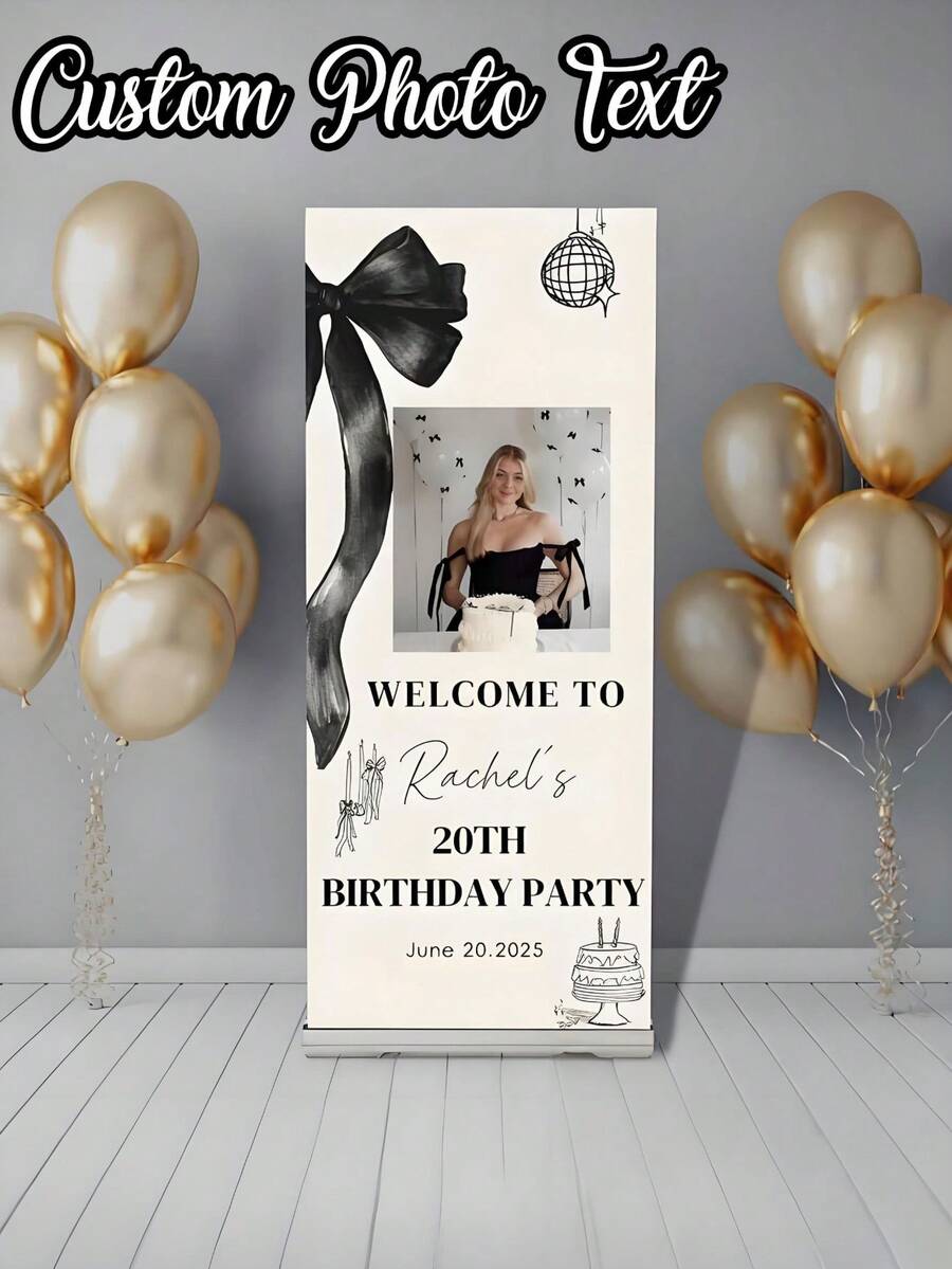 1pc - Customized Birthday Banner, Personalized Photo & Text Poster, Birthday Party Welcome Sign, Birthday Party Welcome Template, Customized Gift, Flag, Banner For Outdoor Events, Entrance, Corridor, Decor Background
