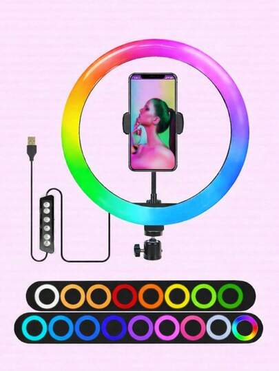 Luz de anillo RGB sin enredos, luz externa y de selfie a todo color con soporte para teléfono y controlador USB, regalo para el Día de la Mujer y celebraciones