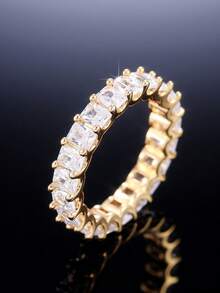 1 PC Gorgeous Cubic Zirconia Ring For Women For Valentine's Day Gift Wedding Anniversary Party Jewelry - Yellow Gold - View 9