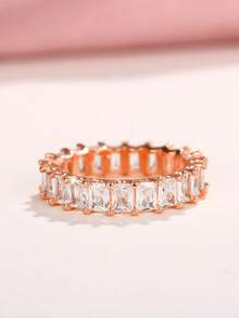 1 chiếc nhẫn đá Cubic Zirconia tuyệt đẹp dành cho nữ, thích hợp làm quà tặng Ngày Valentine, đám cưới, kỷ niệm hoặc trang sức dự tiệc. - Hoa hồng vàng - Xem 2