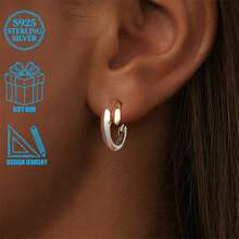 1 pièce Boucles d'oreilles créoles asymétriques élégantes en argent sterling 925, à la mode pour le quotidien, les fêtes, les déplacements, cadeau pour les femmes - Argent - Voir 6