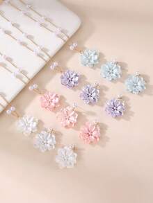 Bộ trang sức dây chuyền hoa và bông tai bằng nhựa giả ngọc trai dành cho bé gái (3 món/12 món), thích hợp để trang trí hàng ngày. - Nhiều màu - Xem 10