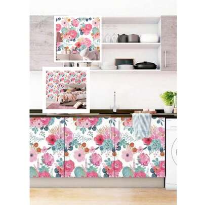 1pc Elegant Watercolor Large Flower Wallpaper, Suitable For Home Decor, Waterproof Wallpaper, Plant Leaf Texture Wallpaper, Applicable For Living Room Bedroom Background Wall Sticker, Autumn Aesthetic Wall Decor Wallpaper, Size 45cm X 100cm/300cm/500cm