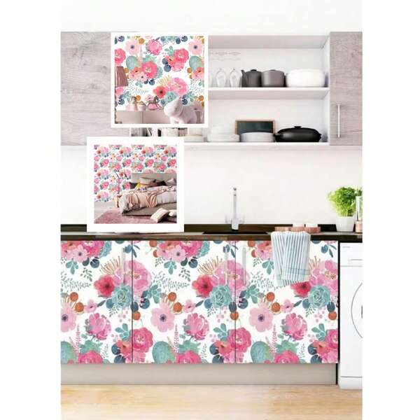 1 st elegant akvarell stor blommig tapet, lämplig för heminredning, vattentät tapet, växtbladstruktur tapet, lämplig för vardagsrum sovrum bakgrund väggklistermärke, höst estetisk väggdekor tapet, storlek 45cm x 100cm/300cm/500cm