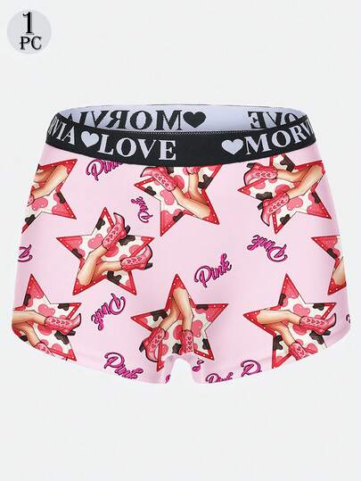Dircho 1 pieza Pantalones cortos de mujer estilo Y2K estético con estampado de estrella rosa y chica pin-up retro, ropa interior casual de uso diario con estiramiento suave y amigable con la piel