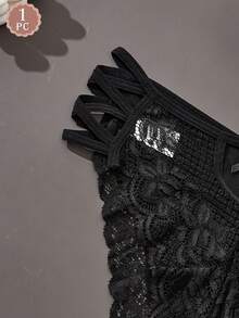 1PC Black Mesh Lace Splicing Lingerie Women Mid Rise Sexy Cross Strap Bow Panties Hot Mysterious Sweet Style , Casual Comfy All Seasons Underwear Mature Elegant Lingerie, Daily Travel Gift Giving Christmas Women Shorts - Black - View 4