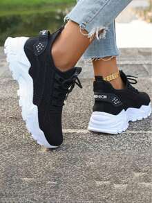 Women's Running Shoes Casual Breathable Sports Shoes Fashionable Lightweight Sneakers - 純黑色 - 查看 4