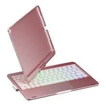mollenmell [Only Keyboard Case]360° Rotatable Mixed RGB Backlit Keyboard Case For PAD 8.3/10.2/10.9/11/12.9/13 Inch, Silent Typing Protective Cover For Study, Office, Drawing & Binge-Watching, QWERTY Layout, US English - Pink - View 8