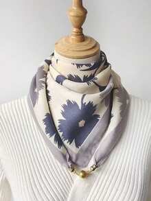 1pc Minimalist Fashion Convenient Leaf Print Faux Silk Magnetic Clasp Scarf, Soft Breathable Square Ladies Fashion Scarf Shawl - Maple Leaves - View 5