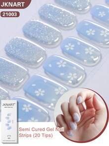 JKNART 20片半固化凝胶美甲贴纸，高光泽指甲油贴纸，多种颜色和款式，适合DIY美甲，易于使用，在家即可打造沙龙级美甲效果[需使用UV灯固化] 美甲用品 - 彩色 - 查看 29