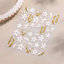 Pegatinas para uñas con diseño de flor de lirio 5D, decoración con líneas doradas, diseño francés degradado blanco y rosa, adecuado para entusiastas del arte de uñas, accesorio de uñas exquisito y lujoso, herramienta DIY para salón de uñas - Multicolor - Ver 6