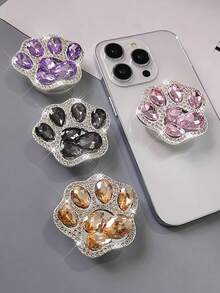 水钻猫爪可伸缩手机支架，女士指环支架，强力粘胶固定，适合观看视频，新款设计 - 彩色 - 查看 1