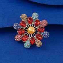 1 Stück neue farbenfrohe Sonnenblumen Brosche, Legierung Glas Strass Blumen Brosche Anstecknadel, Cardigan Clip um Kleiderschäden zu verhindern - Rot - Übersicht 3