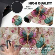 Ying Mouse Pad Desk Pad Computer Pad 2D Flat XXL XL L M Super Big Large Gaming Mouse Pad Vintage Butterfly & Pink Rose Gaming Mouse Pad, Large Aesthetic Desk Pad With Golden Embellishments, Floral Computer Mouse Mat For Office, 2D Flat, Diatom Mud Mouse Pad 100% Polyester High-Tech Fabric Non-Slip Home Office - 彩色 - 查看 5