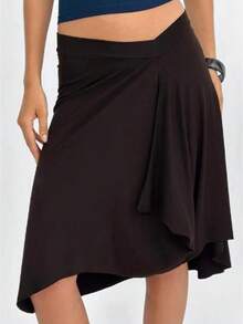 Women Summer Midi Skirts Casual Elegant Solid/Stripe/Plaid Print A-Line Skirt For Beach Vacation Streetwear - 卡其色 - 查看 1