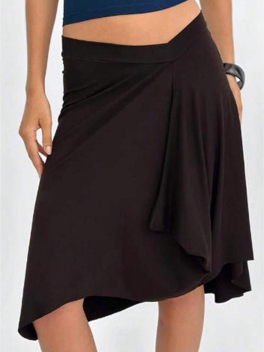 Women Summer Midi Skirts Casual Elegant Solid/Stripe/Plaid Print A-Line Skirt For Beach Vacation Streetwear - 卡其色 - 查看 1