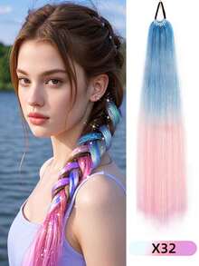 24Inch Synthetic Hair Ponytail Hair Extensions Hair Shiny Hair Ponytail Extension For Braiding Hair On Hair Tie Loose - Multicolor - View 6