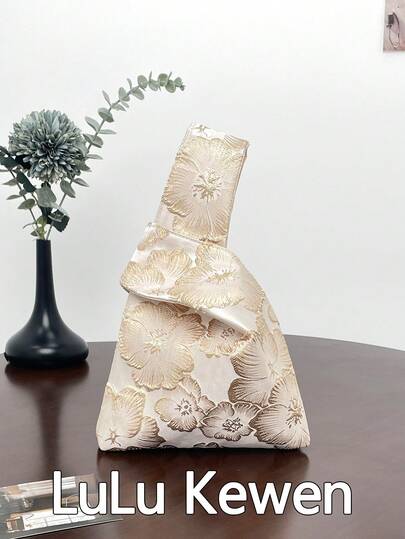 lulu kewen Ladies Mini Handheld Bag Knot Bag 1 Pc Of Flower Pattern Women's Handbag Polyester Material,Gold Wallet Very Suitable For Teenagers, Ladies, Girls, Students, White-Collar Workers, Suitable For Shopping, Vacation, Travel, Shopping, Part, Work, Outdoor, Can Store Mobile Phones, Keys, Lipstick, Cosmetics, Coins, Small Items, Skin Care Products And Other Personal Items