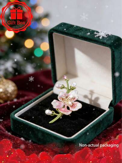 18Kゴールドメッキ フレンチカントリーのジャスミンの花ブローチ 1個、ギフトボックス付き、クリスマス、バレンタインデー、季節を問わずギフトに最適