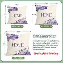 4pcs Minimalist Purple Floral & Text Pattern Pillow Covers, Single-Sided Printed Cushion Covers, Suitable For Living Room, Bedroom, Home Decor, All Seasons - Multicolor - View 3