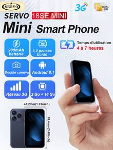 SERVO 18SEmini Smartphone, Double SIM Double Veille, Android 8.1, 3G WCDMA, RAM 2Go+ROM 16Go, WIFI, Écran 3,0 Pouces, Mini Téléphone Intelligent - Noir - Voir 14