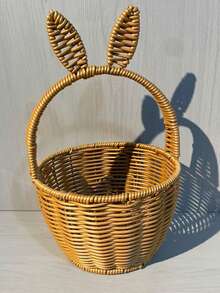 复活节礼物编织篮，带有兔子元素，手提花篮纪念品 - 薑色 - 查看 3