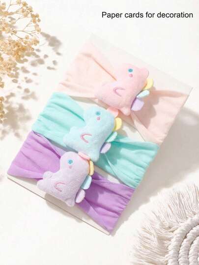 3pcs Newborn Candy Color Cute Little Dinosaur Nylon Elastic Baby Headbands Set, Suitable For Daily Use All Seasons