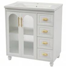 Single Sink Bathroom Vanity Unit With 80cm Vanity Unit And White Ceramic Sink - White - View 11