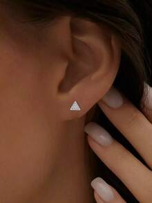 1pc S925 Sterling Silver Minimalist Small Geometric Circle Zirconia Stud Earrings, Ideal Gift For Women, Mothers, Girlfriends And Best Friends - Single - View 2