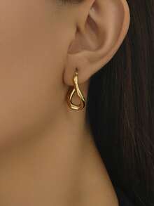 1 Pair Fashionable Twisted Shiny Stainless Steel Earrings, Luxury Personalized Versatile Design For Party & Celebration, Hiphop Earrings - Earrings - View 2