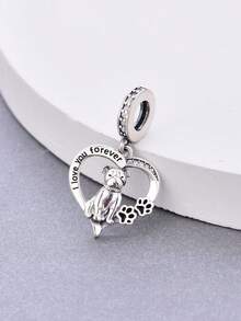 1pc Exquisite 925 Sterling Silver Bicolor Yorkshire Terrier & Rose Flower Pendant, DIY Bead Suitable For Bracelet, Gift For Party - Silver - View 3