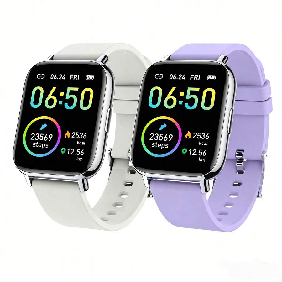 OYIB Sports Smartwatch, 1.69-Inch Touchscreen Display, Supports Message Reminders, With Sleep Monitoring, Exercise Step Counting Functions, Information Reminder Notifications, Compatible With IPhone And Android Phones, Unisex Smart Wristband Fitness Watch, Suitable As A Friend Gift Or Birthday Gift - Tím + Trắng - Xem 1