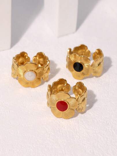 1 elegante, vintage-stijl, vergulde roestvrijstalen ring met bloemmotief, geschikt voor dagelijks gebruik, feestjes en dates.