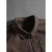 Men's Street-Style Popular INS Matching Men Jackets And Coats,Men's Casual Short Brown PU Leather Zip-Up Jacket, Autumn,Leather Jacket,Streetwear,Winter Jacket,Warm Winter Outfits, Christmas Outfits,Boy Friend Gifts Vintage Jacket Cropped Men Jacket Cropped Zip Up Men Men Cropped Blazer - 棕色 - 查看 6