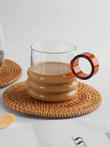 1pc Creative Round Glass Cup With Handle, Heat-Resistant Glass Coffee/Water Cup - Multicolor - View 1