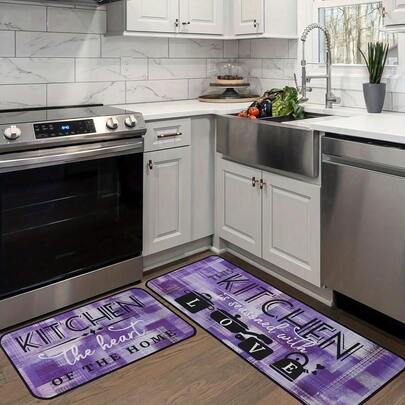 "Vintage Farmhouse Modern Purple Kitchen Rug - Decorative And Functional - Machine Washable - 59"" X 17.7"" (150cm X 45cm) - For Kitchen, Entryway, Bedroom, Or Living Room - Perfect Gi
